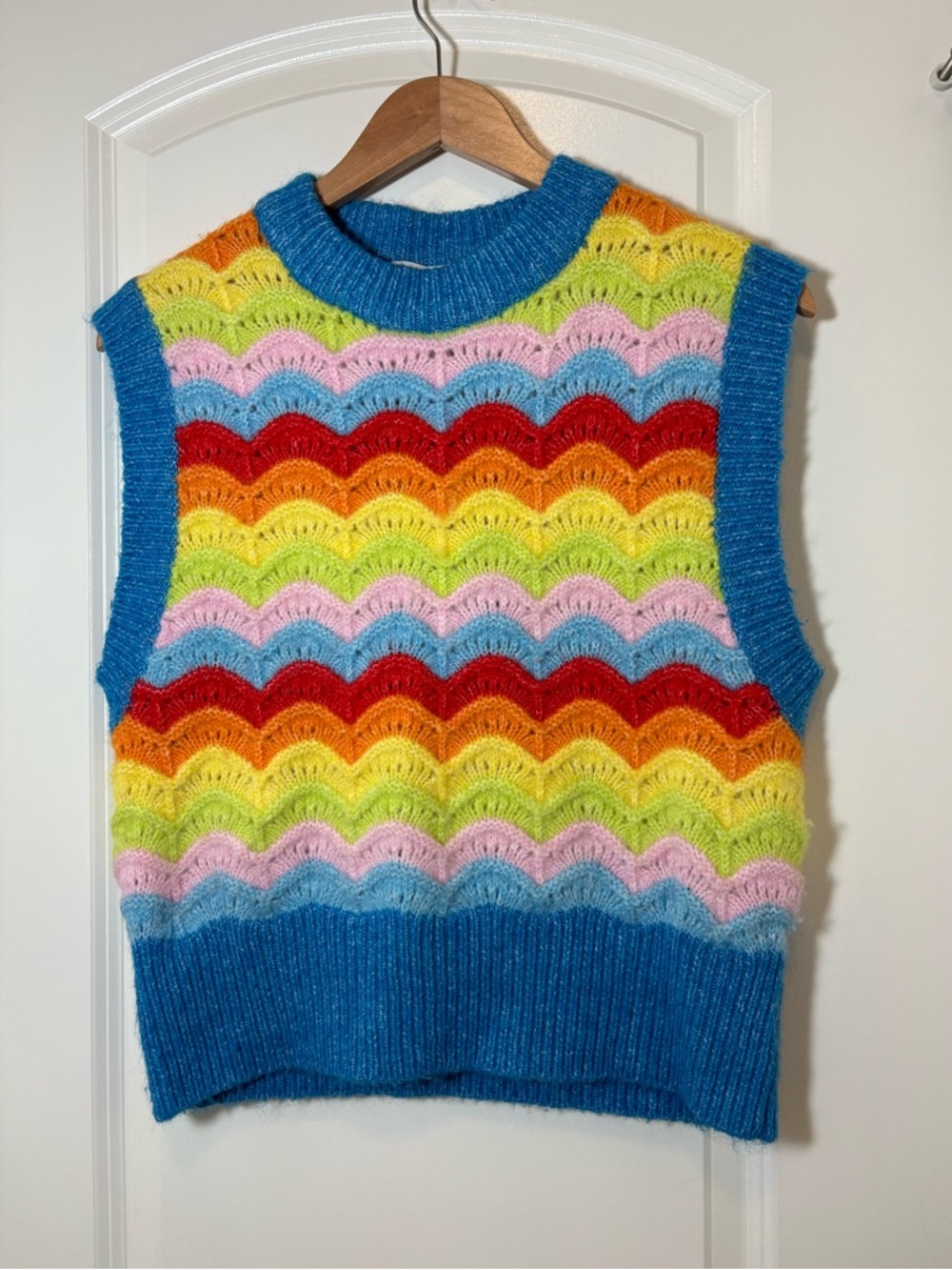 Zara Multicolor Fuzzy Knit Sweater Vest - Blue, Pink, Lime, Red